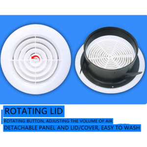 Rotating lid adjustable volume Plastic Ducting Bathroom Grille Exhaust 150mm 6in