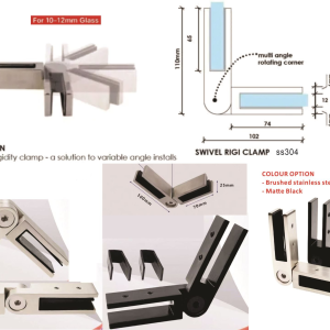 Glass joiner Glass clamp - Multi Angle Glass To Glass Clamp – Polish, Satin or Matt Black